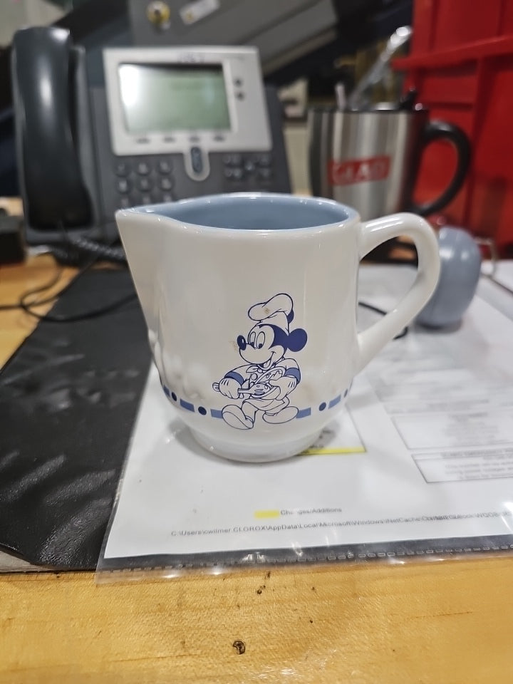 Disney Chef Mickey Mouse Ceramic Creamer Jug – Made in Thailand – Blue & White – Vintage Style