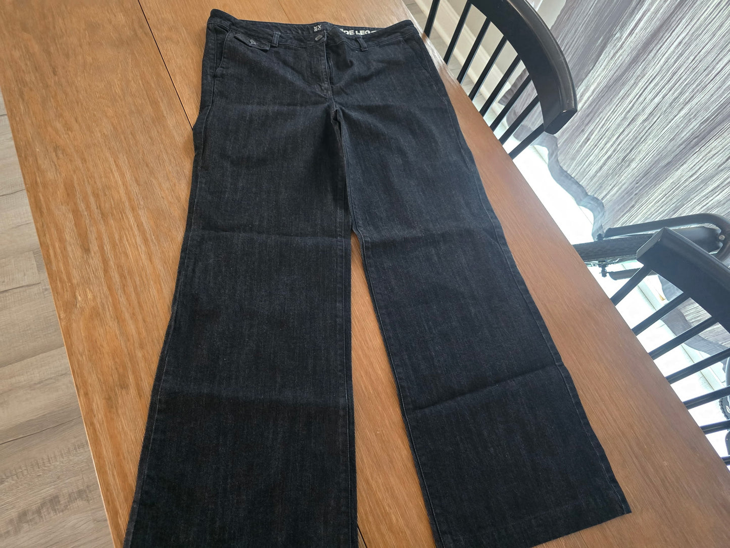 NY&C Women’s Wide Leg Low Rise Jeans – Size 16 Tall, 2-Pair Bundle (White & Dark Wash)