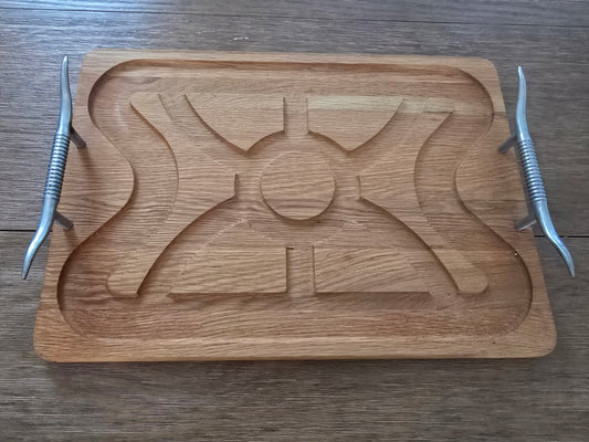 Wood Carving Board Set with Stainless Steel Knife & Fork – Serving Tray with Handles