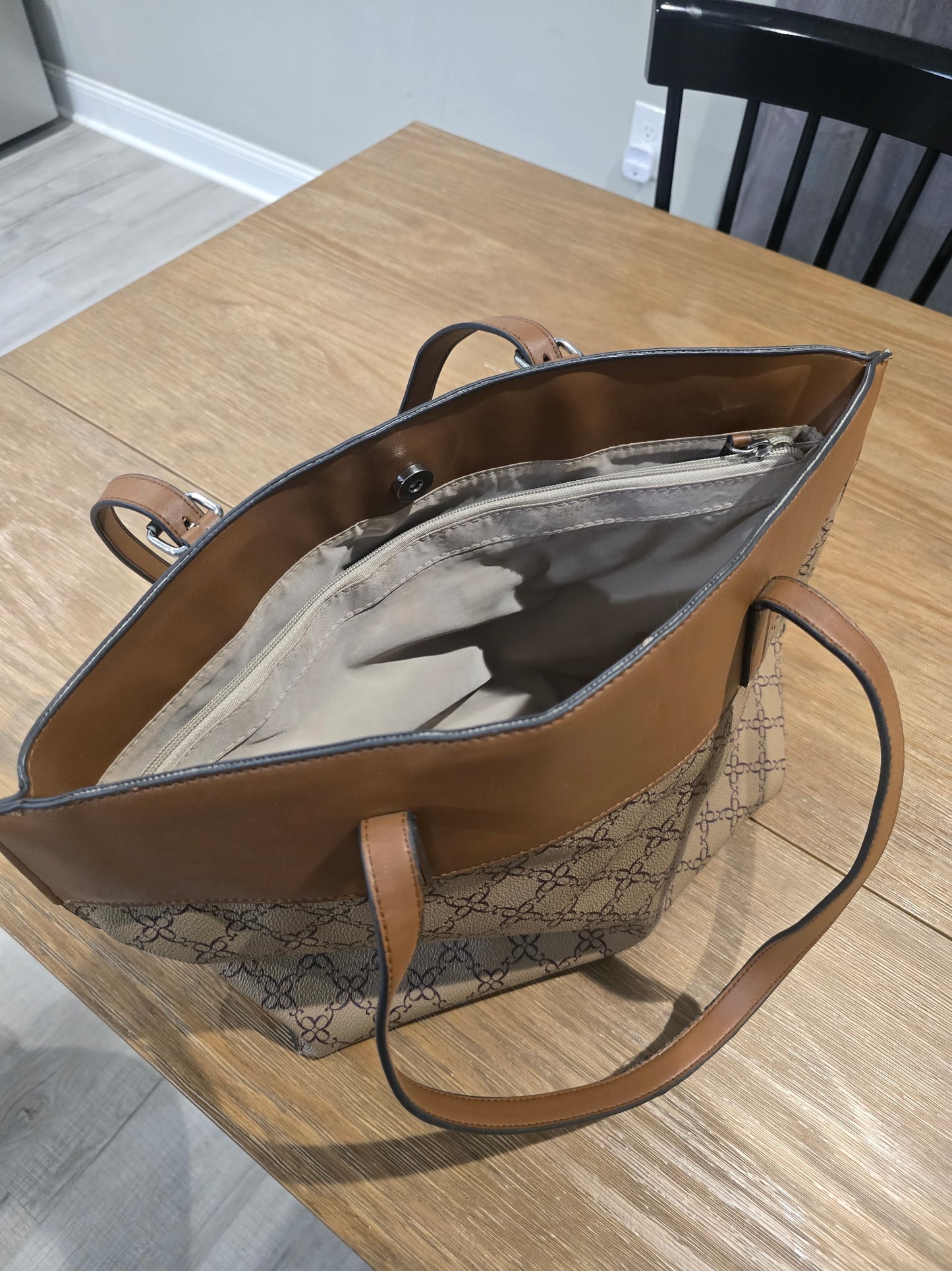 Nine West Monogram Tote Bag, Brown/Tan – Shoulder Handbag