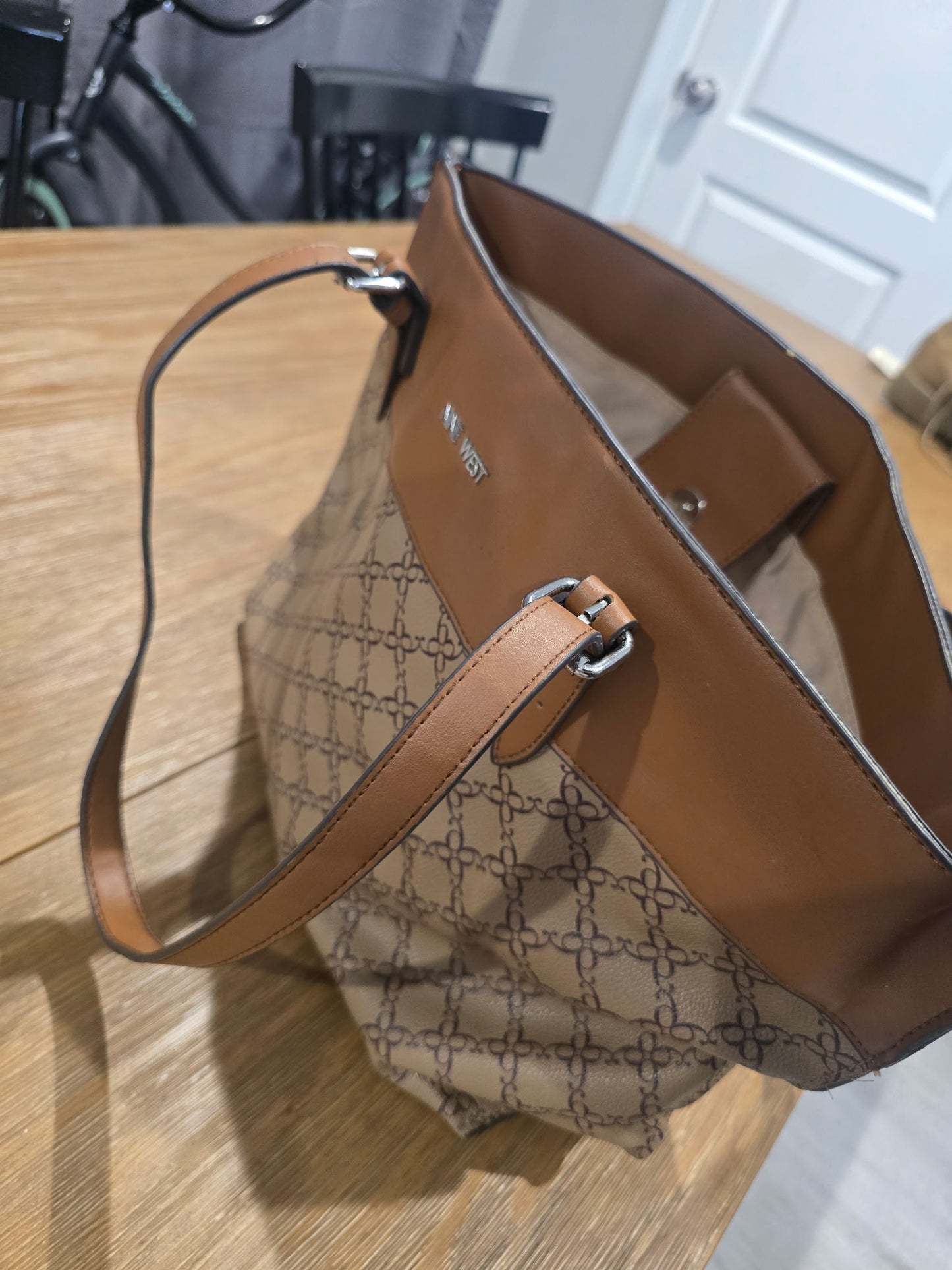 Nine West Monogram Tote Bag, Brown/Tan – Shoulder Handbag