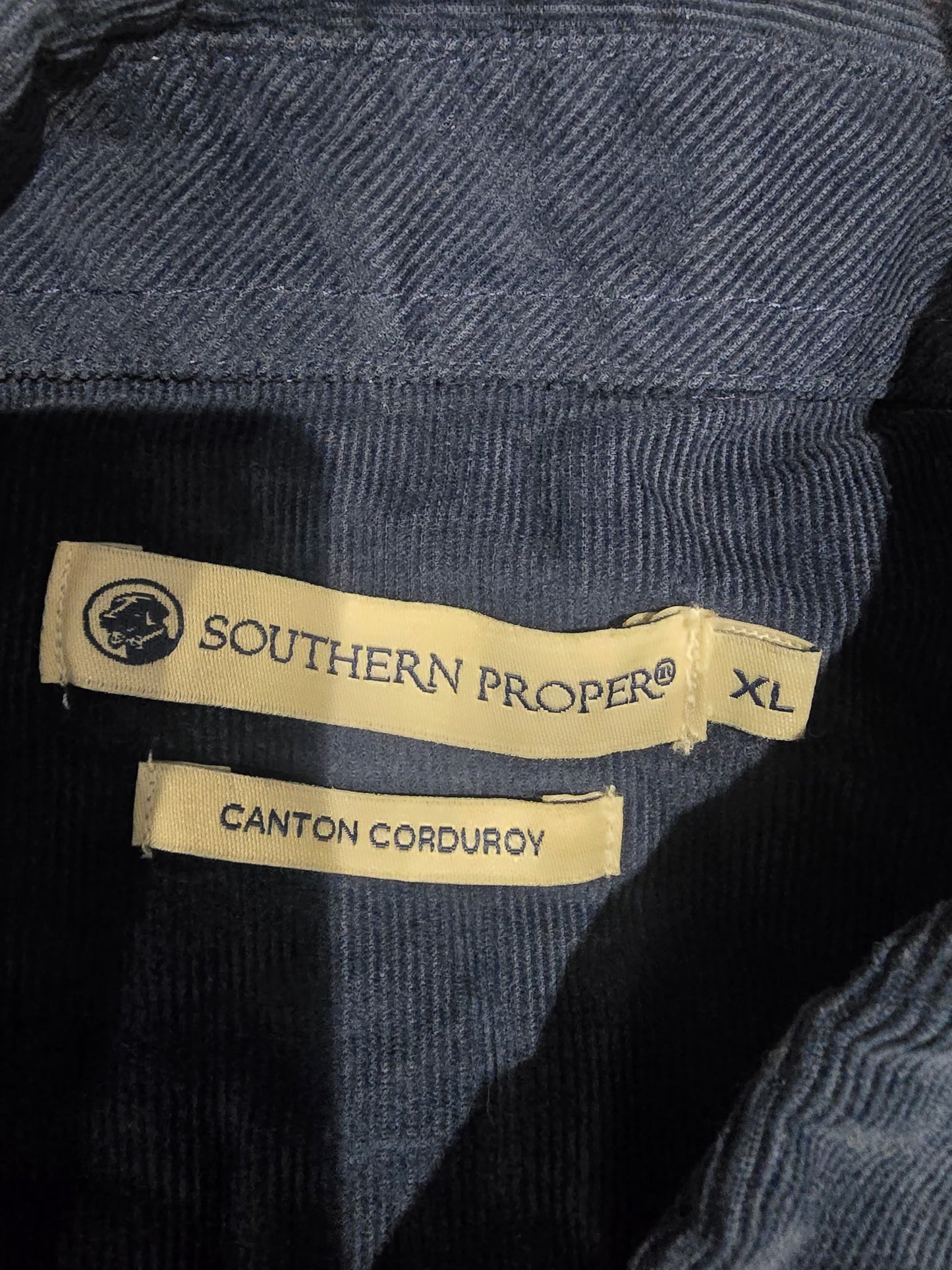 Southern Proper “Canton Corduroy” Button-Down Shirt – Navy Blue, Size XL