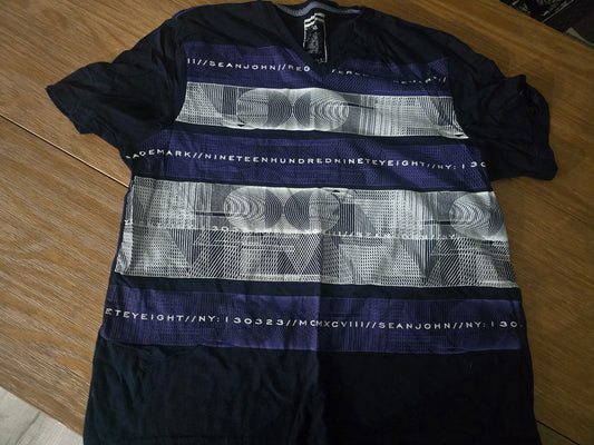 Sean John Navy Graphic Stripe T-Shirt – Size XL – 100% Cotton