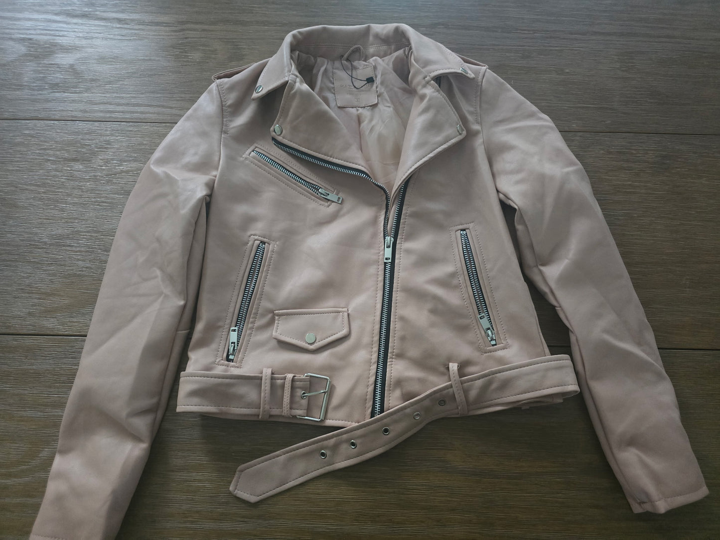 Piazza Italia Women’s Faux Leather Moto Jacket – Blush, Size S