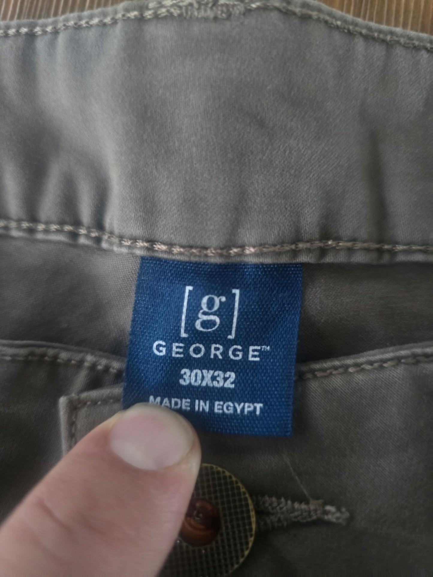 George Men’s Flat Front Chino Pants Khaki Brown 30x32 Stretch Cotton Blend