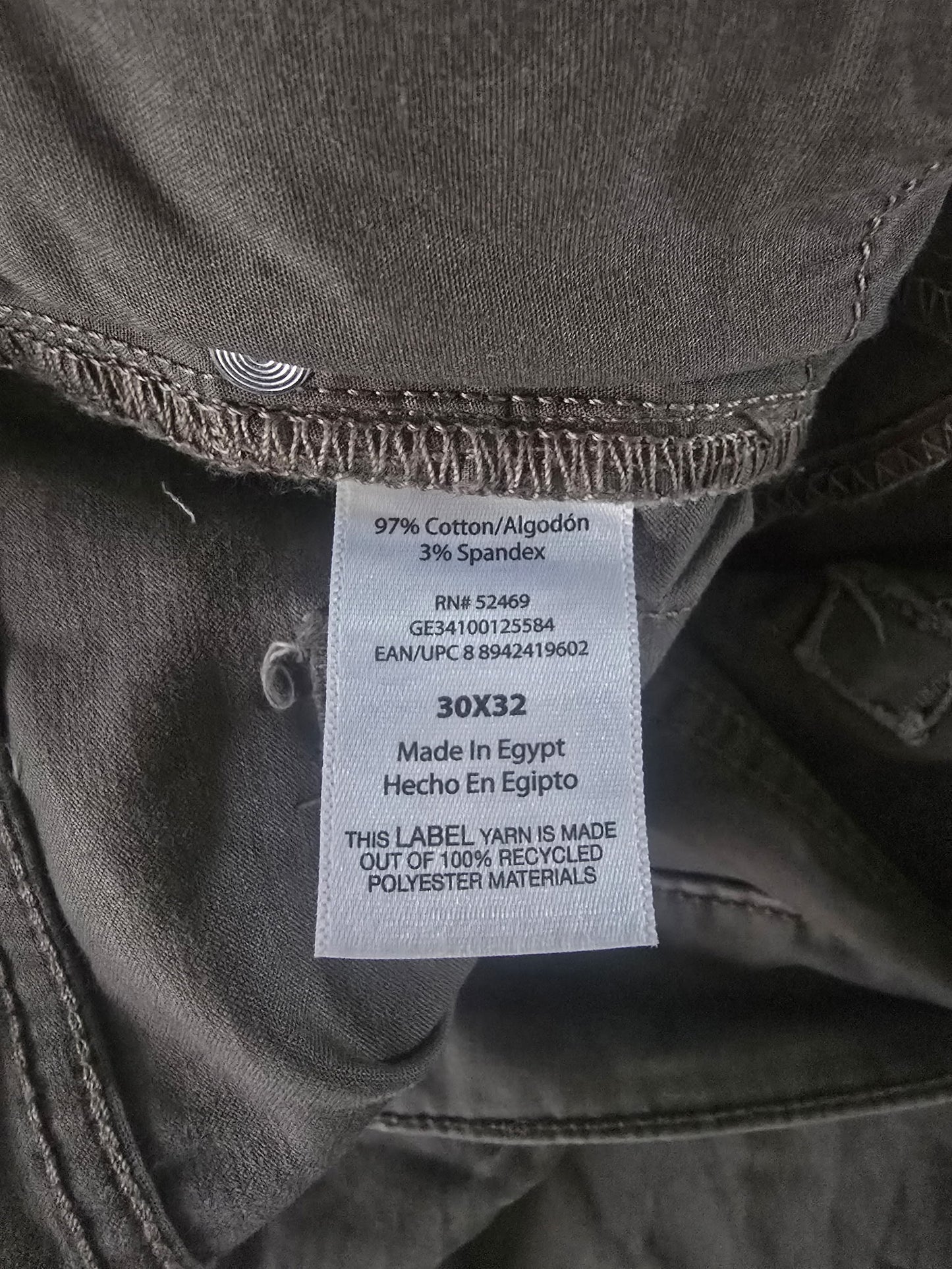 George Men’s Flat Front Chino Pants Khaki Brown 30x32 Stretch Cotton Blend