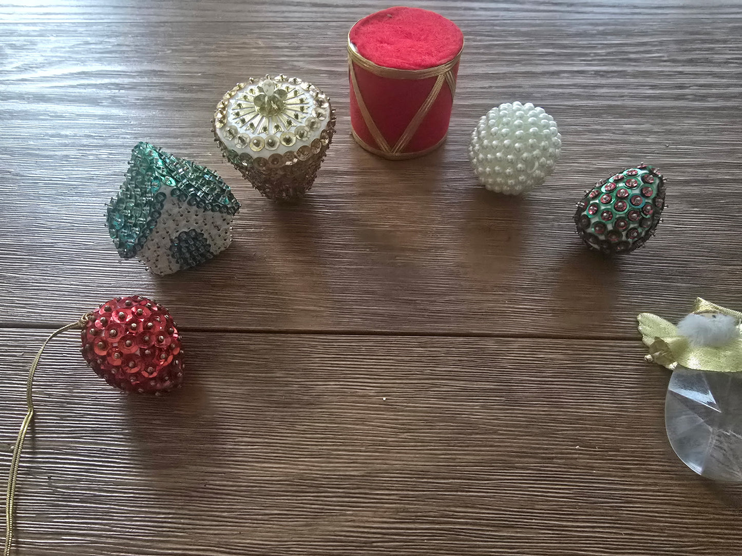 Vintage Sequined & Beaded Christmas Ornament Lot – Mixed Shapes