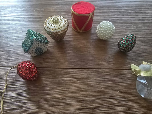 Vintage Sequined & Beaded Christmas Ornament Lot – Mixed Shapes