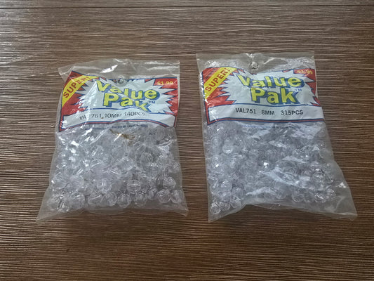 Value Pak Clear Acrylic Faceted Beads Lot – 455 Pcs 8mm & 10mm