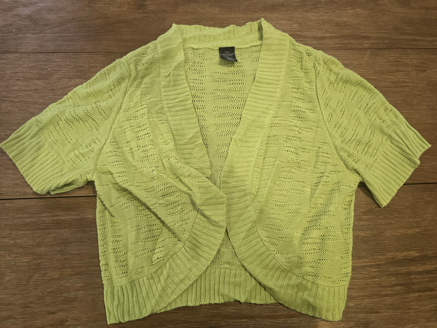 Faded Glory Women's Open Knit Short Sleeve Cardigan Sweater 3X Lime Green