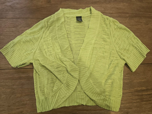 Faded Glory Women's Open Knit Short Sleeve Cardigan Sweater 3X Lime Green