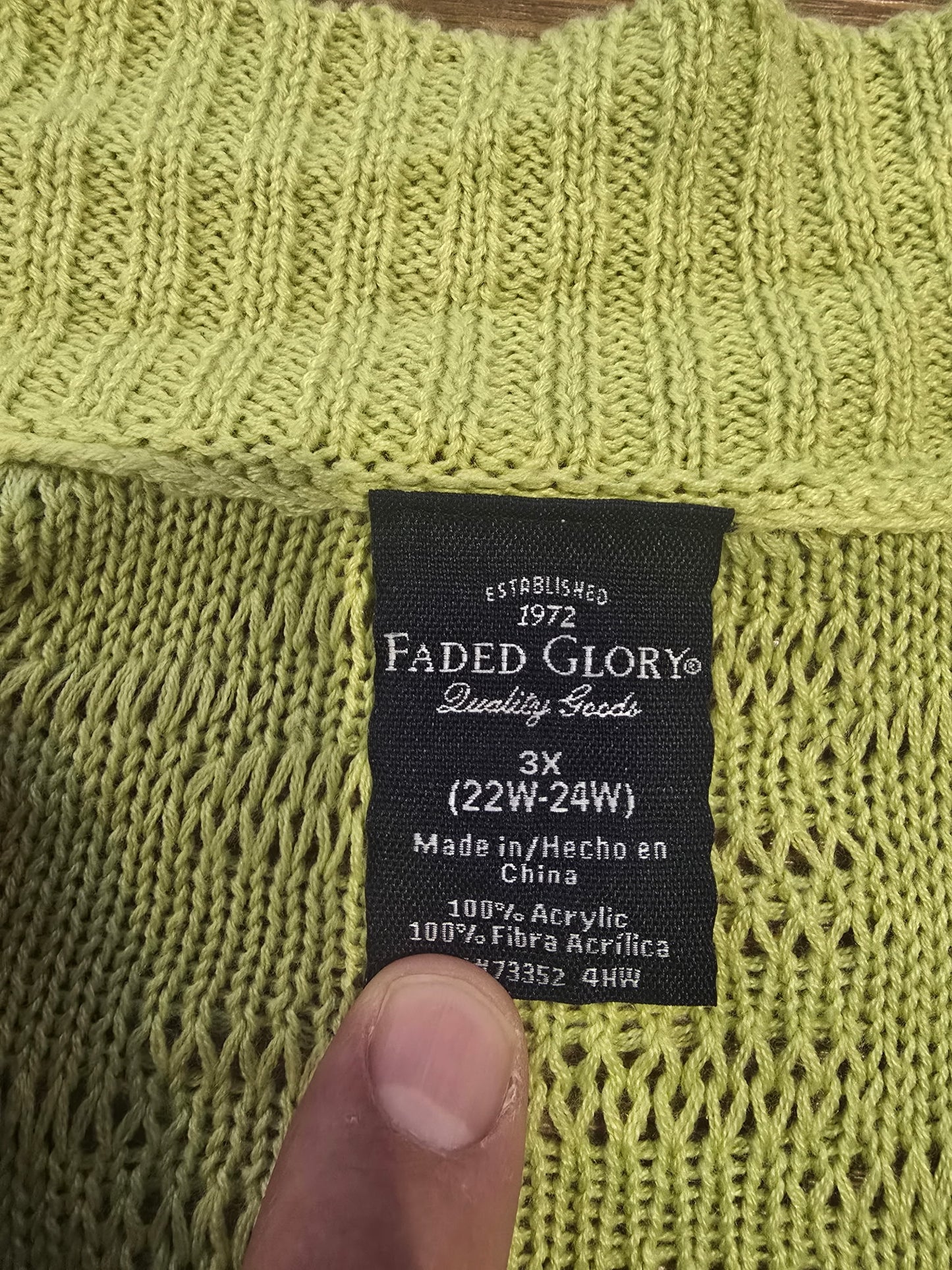 Faded Glory Women's Open Knit Short Sleeve Cardigan Sweater 3X Lime Green