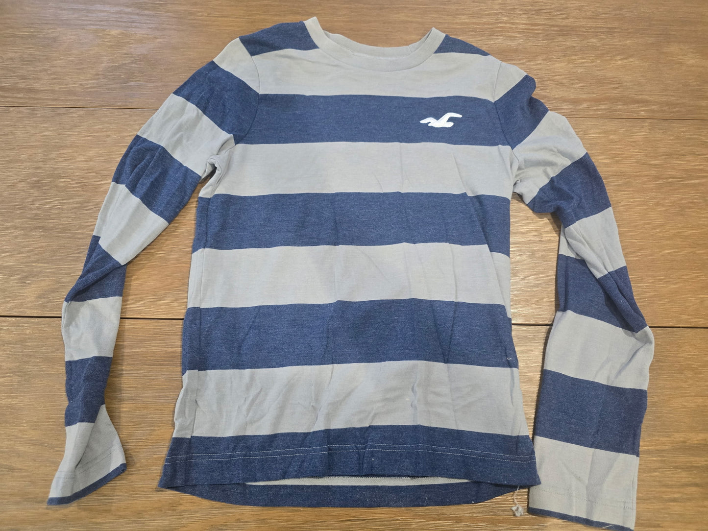 Hollister Striped Long Sleeve Shirt Small | Blue Gray Crewneck