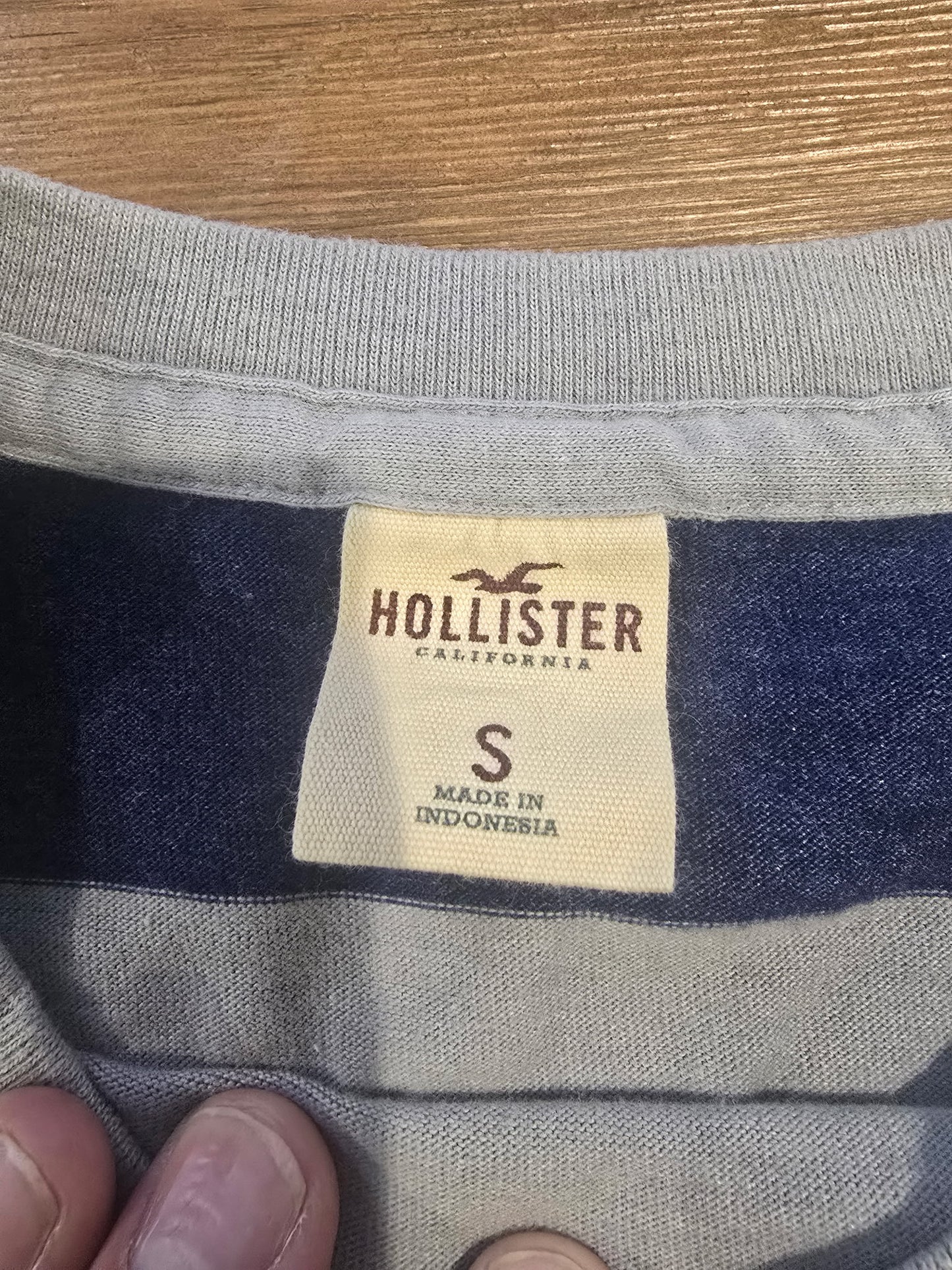 Hollister Striped Long Sleeve Shirt Small | Blue Gray Crewneck