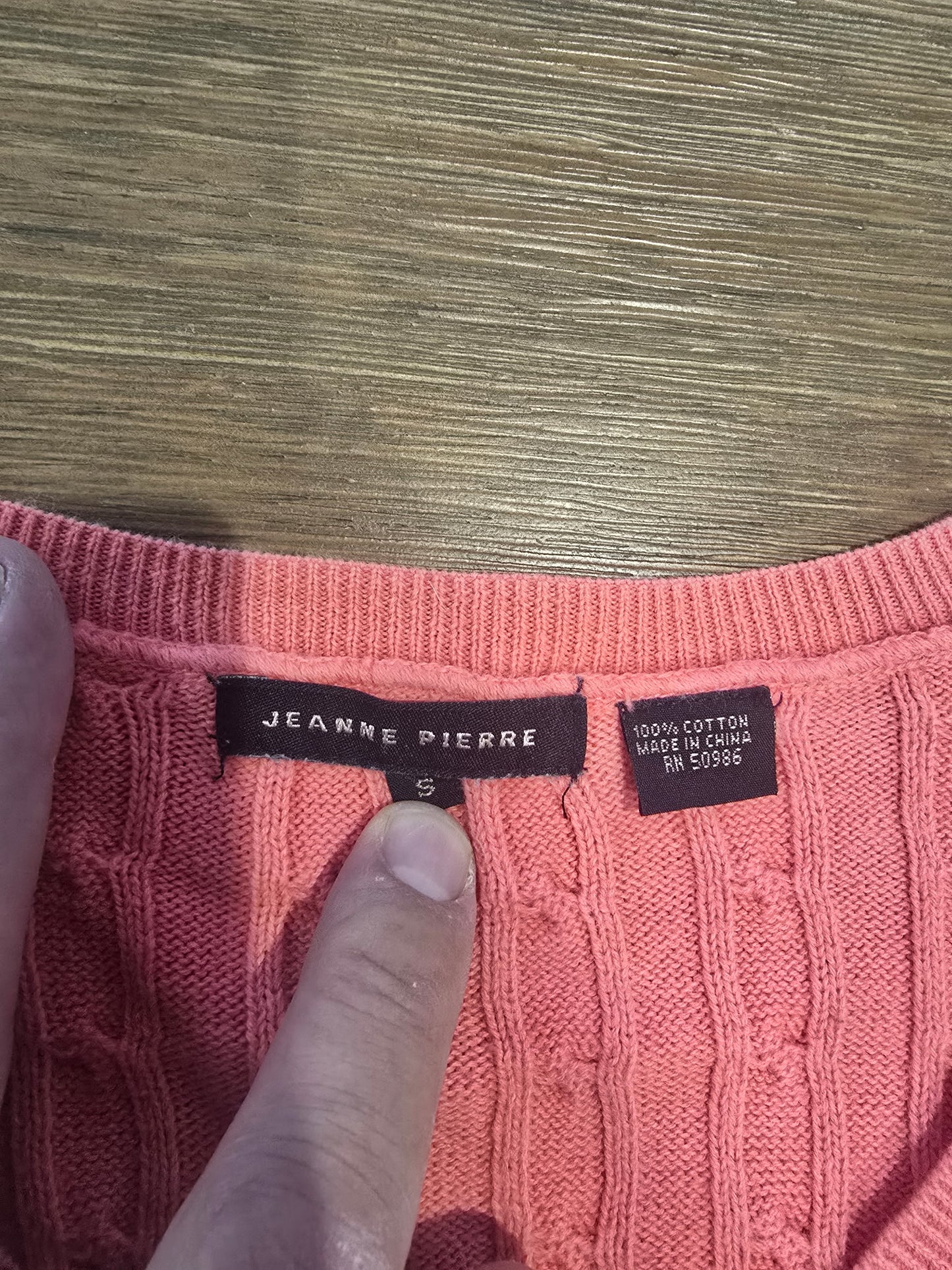 Jeanne Pierre Women’s Small Pink White Stripe Cotton V-Neck Sweater