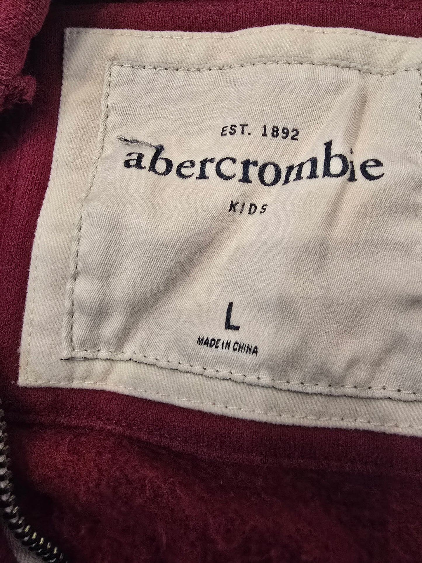 Abercrombie Kids Hoodie Jacket Size L | Maroon Zip-Up Sweatshirt