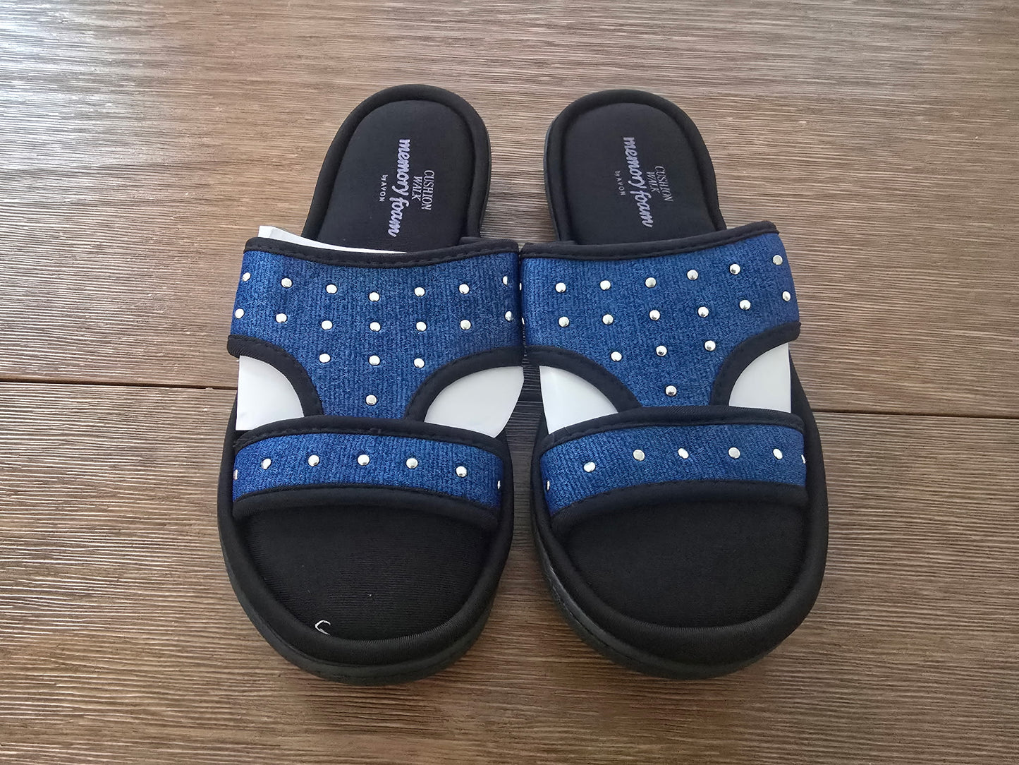 Women’s Custom Memory Foam Sandals Blue Studded Slides Size M (7‑8)