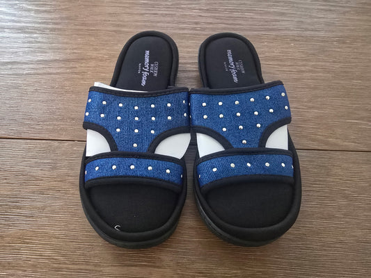 Women’s Custom Memory Foam Sandals Blue Studded Slides Size M (7‑8)