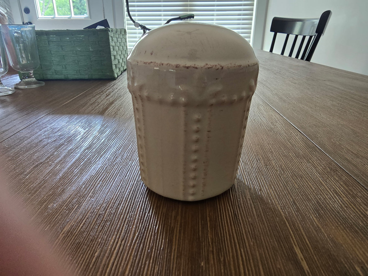 Rustic Ceramic Salt & Pepper Shakers Set | White Distressed | Pre-Owned