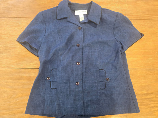 Sag Harbor Women’s Blue Short Sleeve Button Front Jacket Size 16