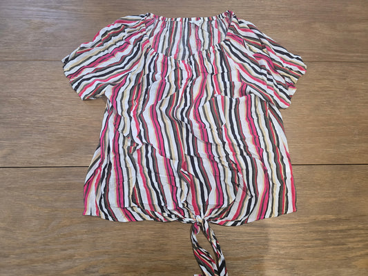 EST.1946 Women's Top Blouse Large Pullover Multi Colored Striped Short Sleeve