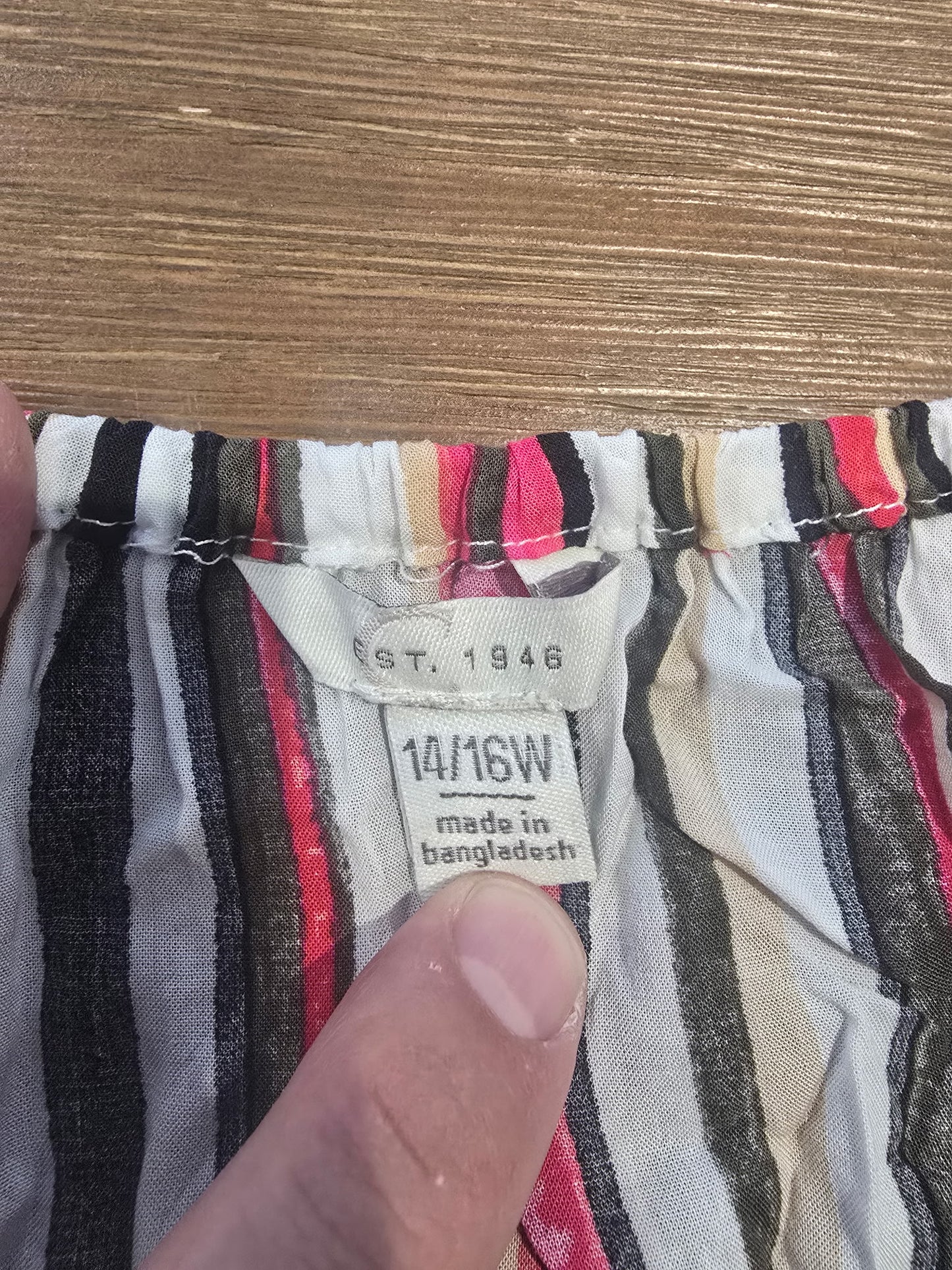 EST.1946 Women's Top Blouse Large Pullover Multi Colored Striped Short Sleeve