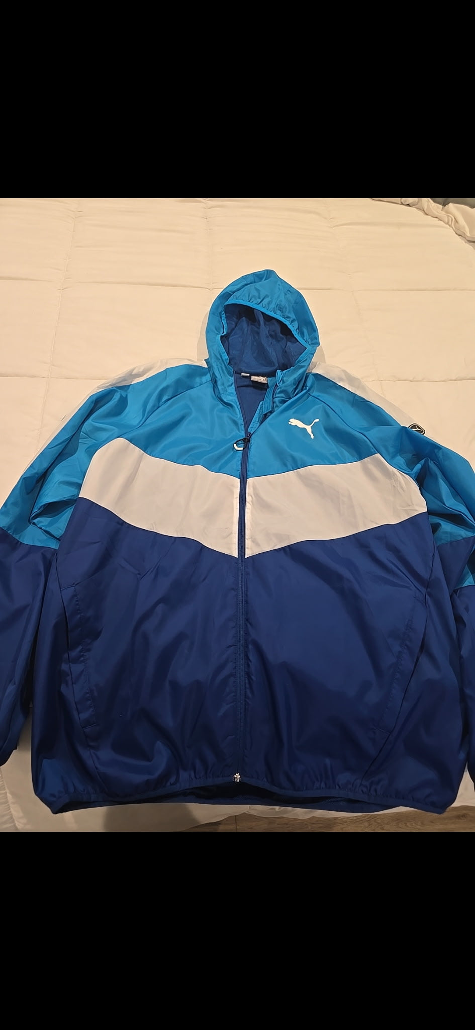 PUMA Men’s XXL Blue Colorblock Hooded Full Zip Jacket Athletic Outerwear