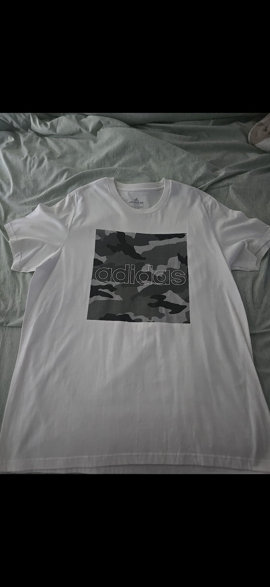 Adidas Camo Box Graphic T-shirt in white with a grey camouflage print XL