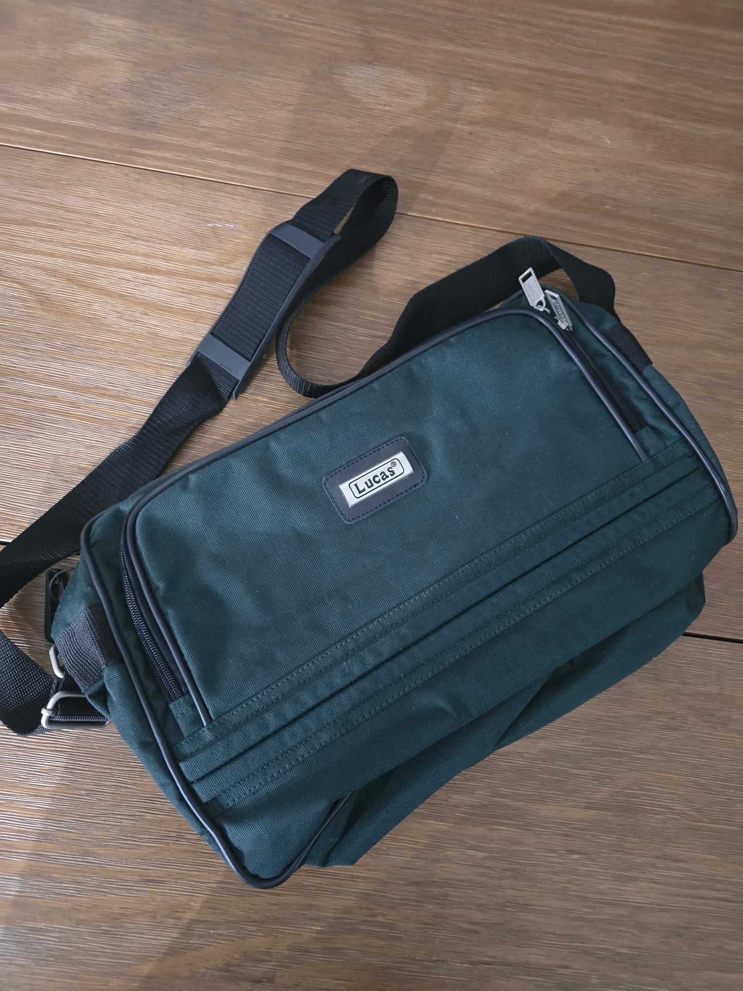 Lucas® Dark Green Shoulder Bag – Durable Nylon, Adjustable Strap, Front Zip Pocket