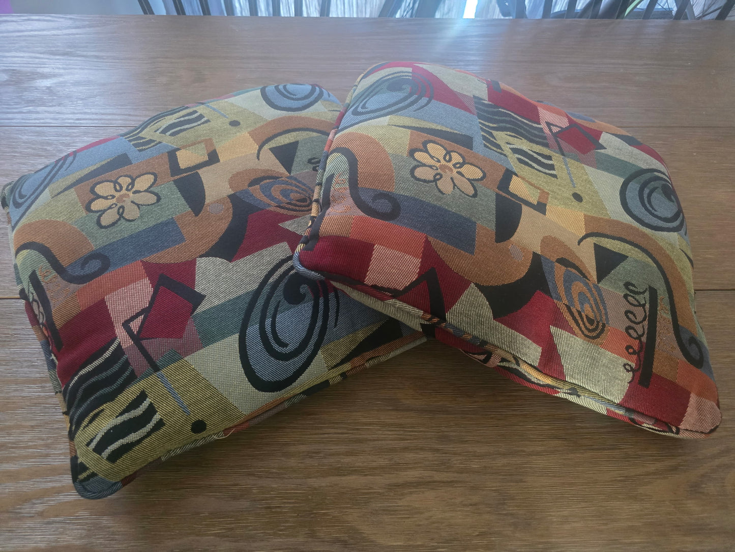 GeoFlora Duo: Colorful Abstract Accent Pillows