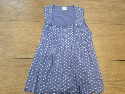 VTG B. Moss Y2K Smocked Babydoll Tank Top Periwinkle Floral Lettuce Hem Fairy M