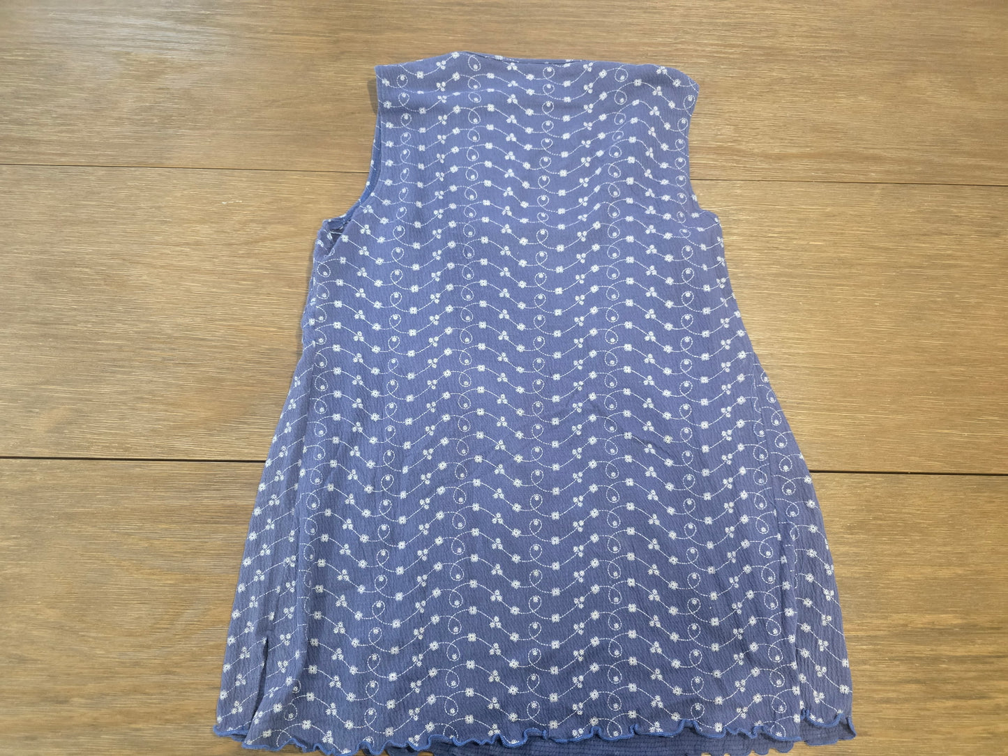 VTG B. Moss Y2K Smocked Babydoll Tank Top Periwinkle Floral Lettuce Hem Fairy M
