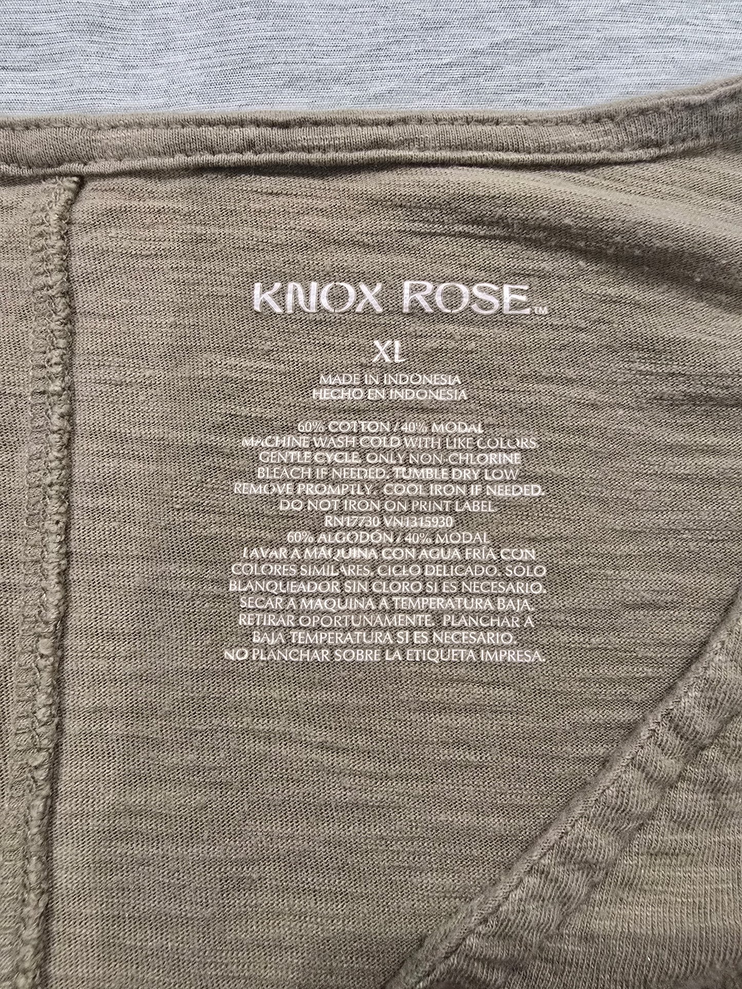 Knox Rose Earthy Khaki Short Sleeve Henley T-Shirt Top Women's Size XL Soft