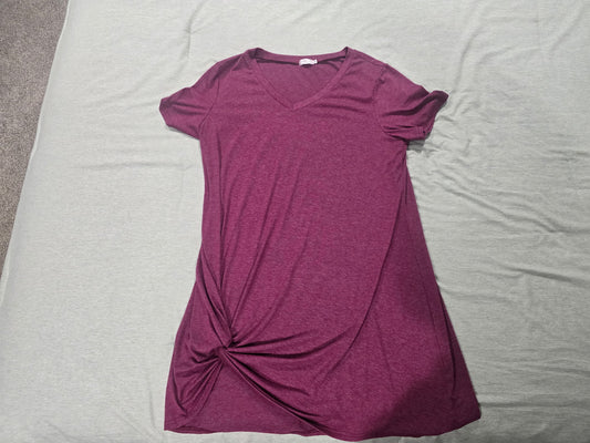 Locryz Women's XL Twist Front T-Shirt Dress Burgundy Maroon Short Sleeve V-Neck