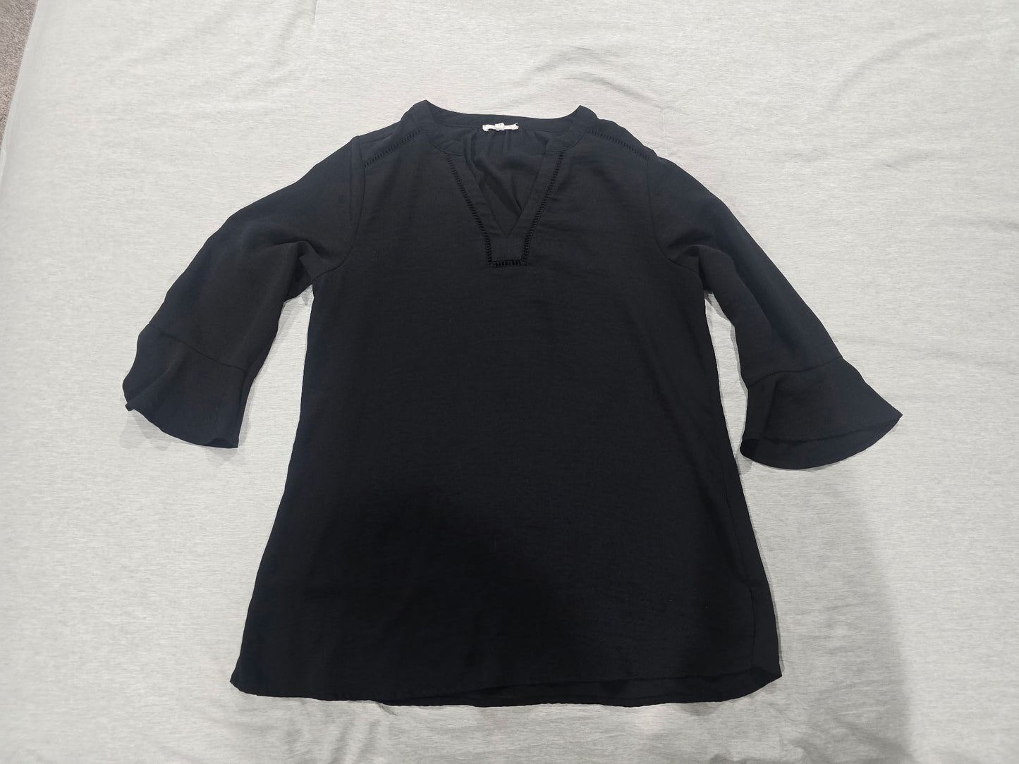 Maurices Women's Solid Black V-Neck Tunic Top with Flared Ruffle Sleeves, Size Medium