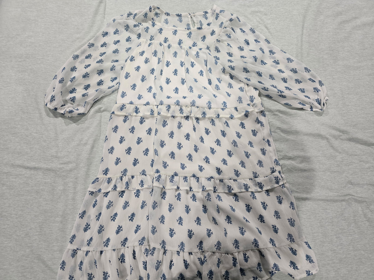 Wonder Nation Girls Tiered Chiffon Dress Cream Blue Floral Size XXL 18 Flounce Brand: Wonder Nation