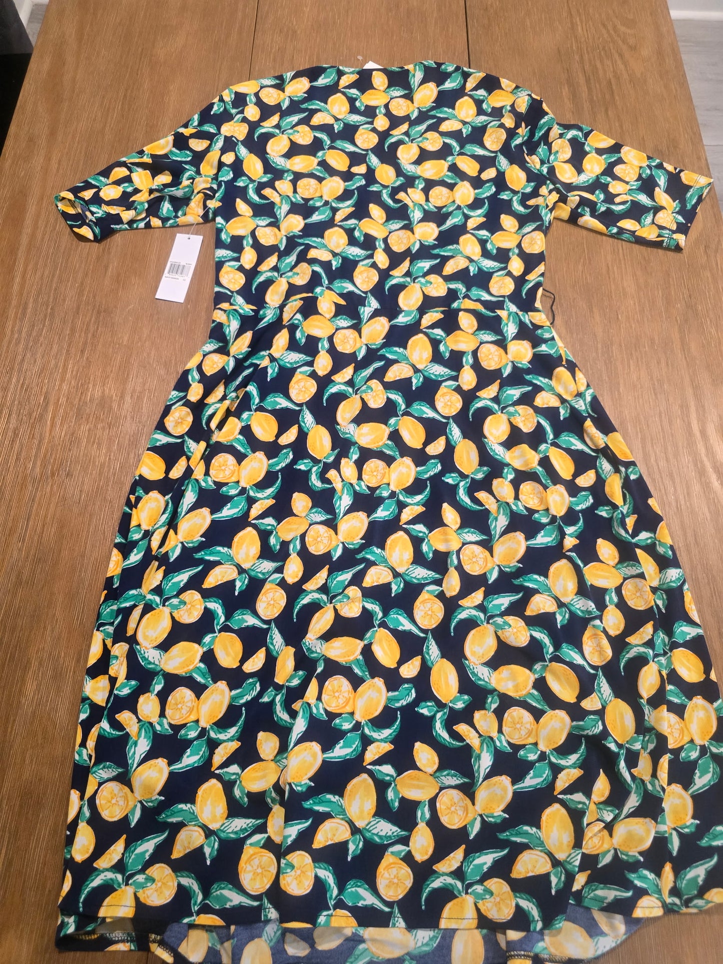 DM Collection Lemon Print Faux Wrap Dress- Size 12 Petite