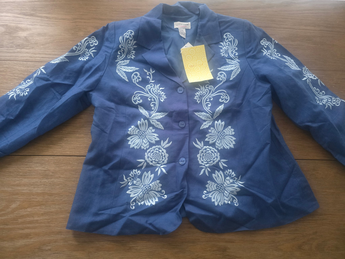 Victor Costa Occasion Women's 2PC Set Blazer & Pants Embroidered Blue Size 1X