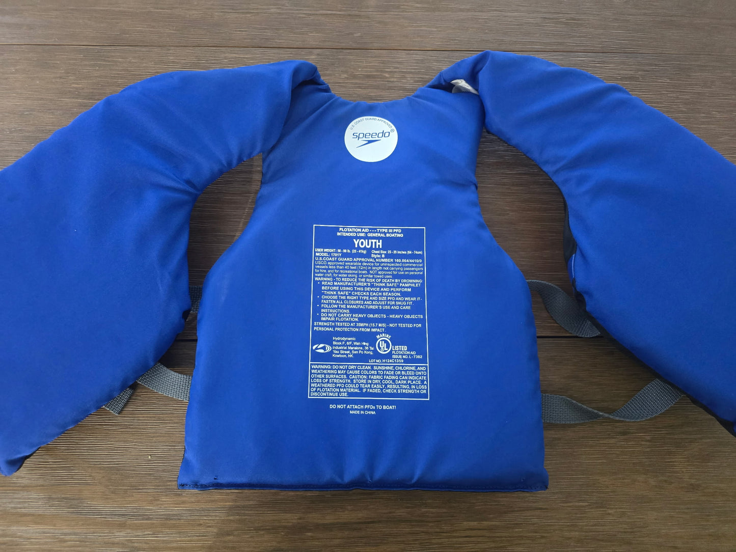 Speedo Youth Life Jacket Vest Type III PFD Blue Black 50-90 lbs USCG Approved