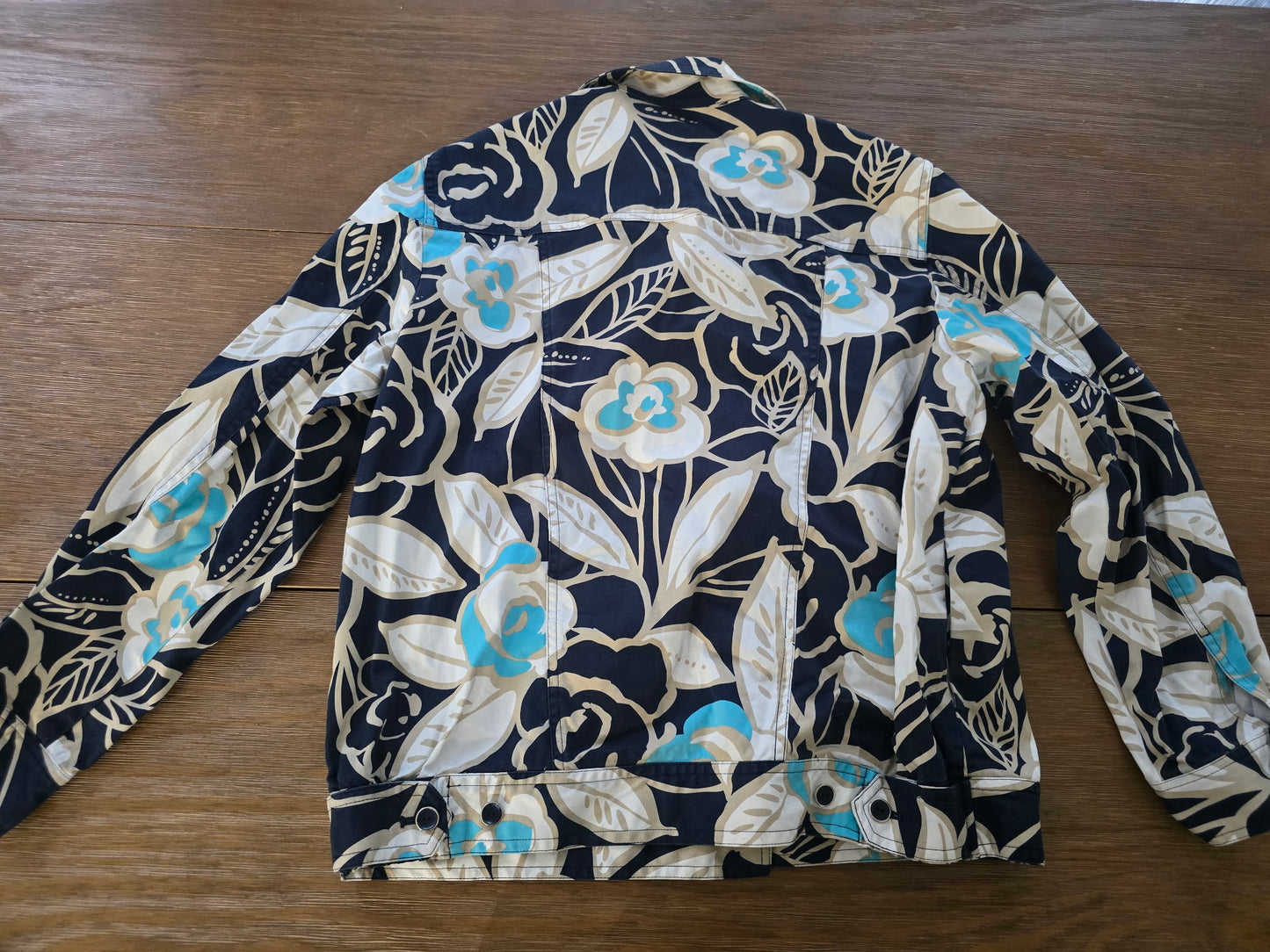 Alfred Dunner Floral Denim Style Jacket Size 10 Cotton Blend Tropical Button Up