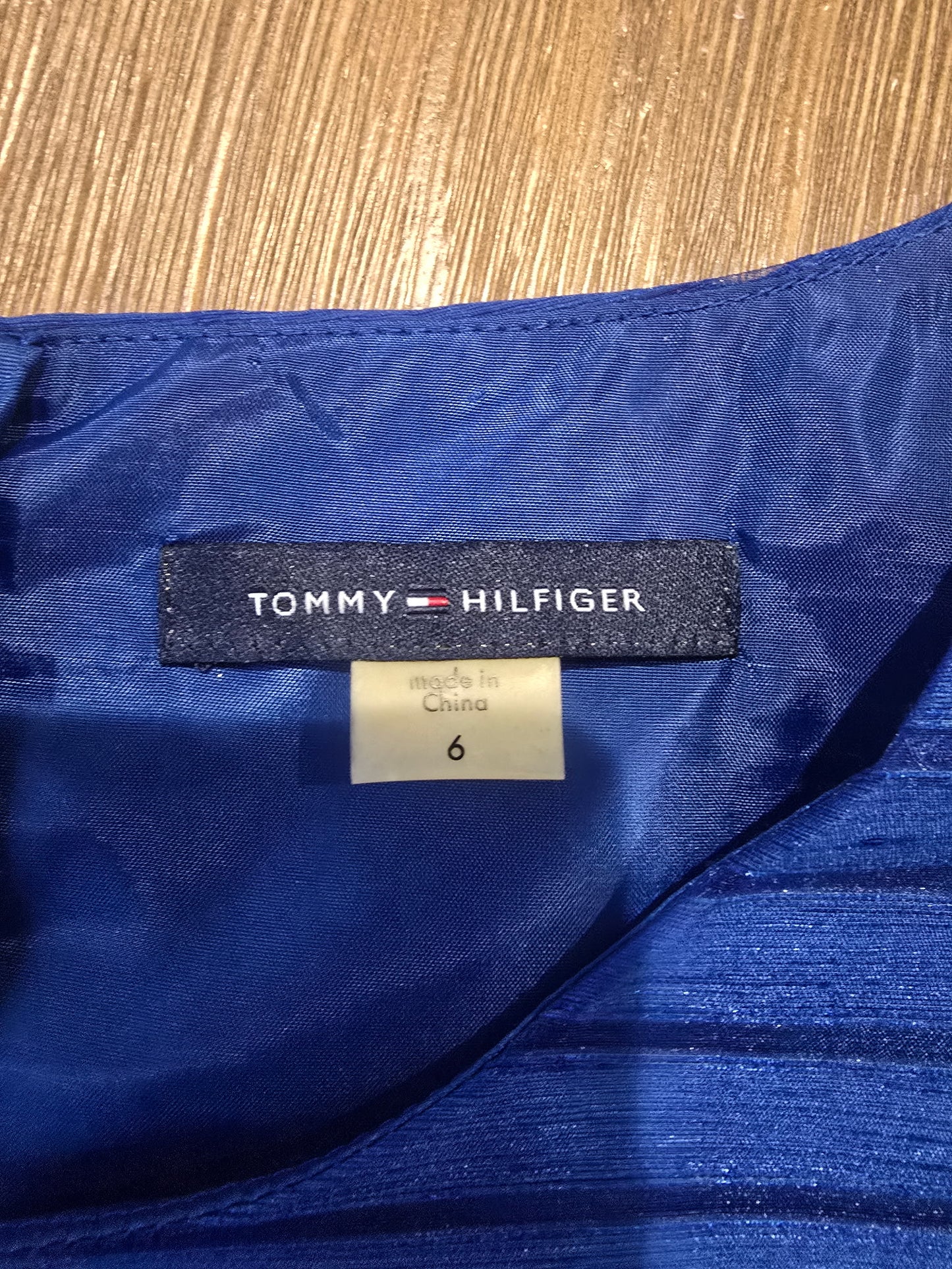 Tommy Hilfiger Royal Blue Fit & Flare Dress Size 6 Striped Sheer Overlay Belted