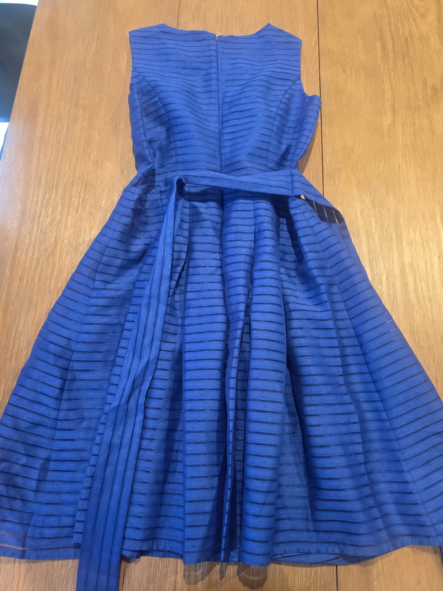 Tommy Hilfiger Royal Blue Fit & Flare Dress Size 6 Striped Sheer Overlay Belted