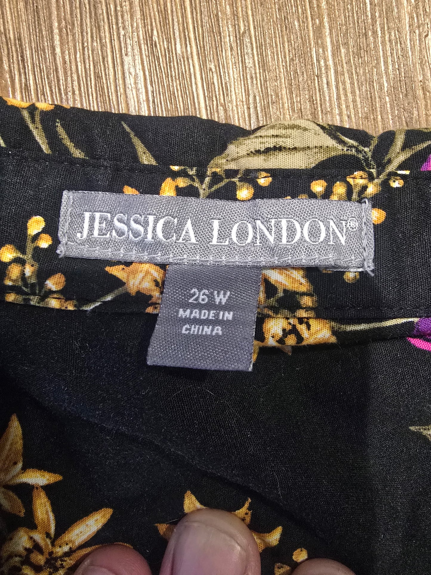 Jessica London Women's 26W Floral Button Up Tunic Top Black Pink Yellow Cotton