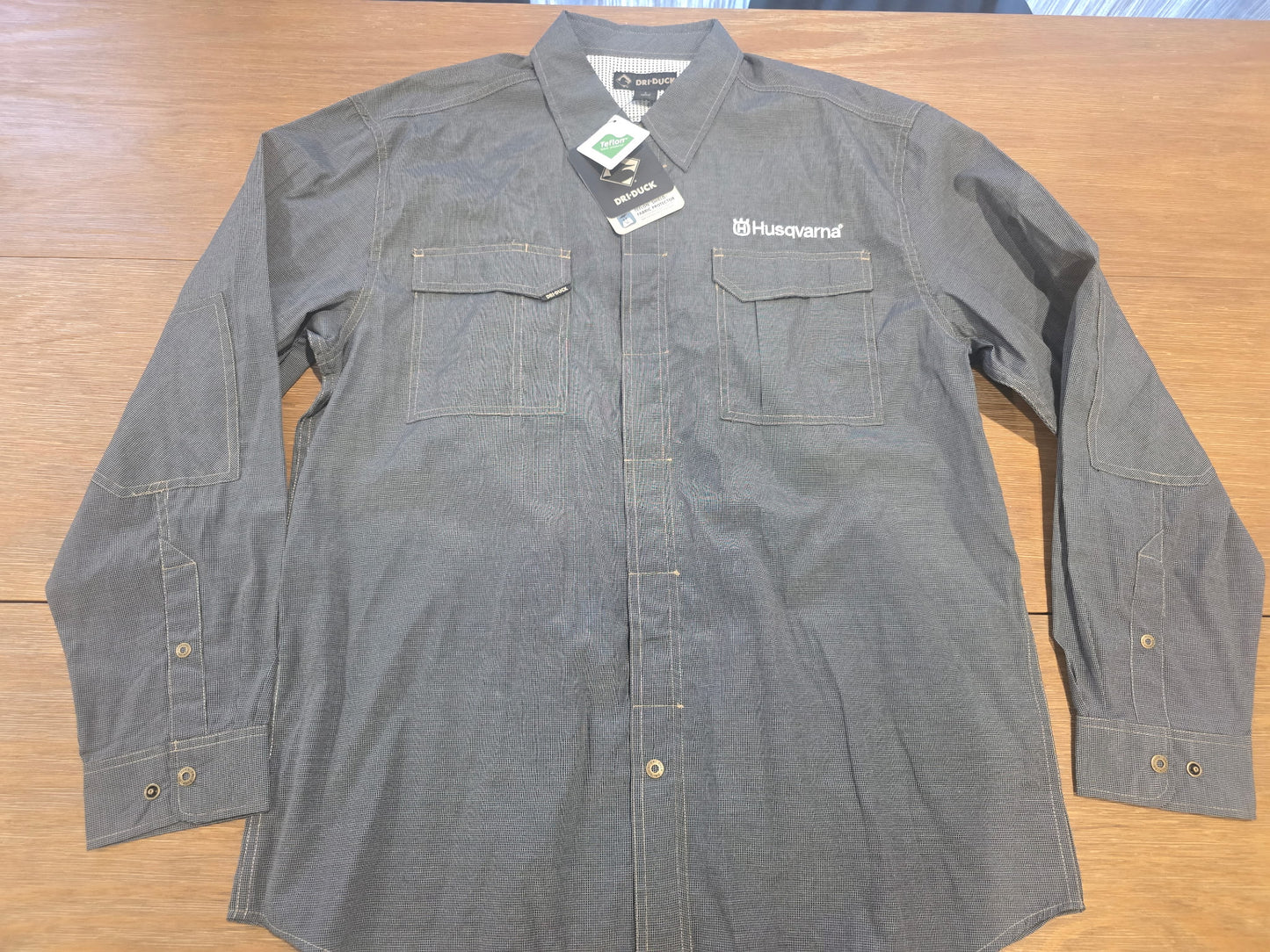 DRI DUCK Men's Size L Long Sleeve Fishing Shirt Teflon Shield+ Stain Resistant Gray