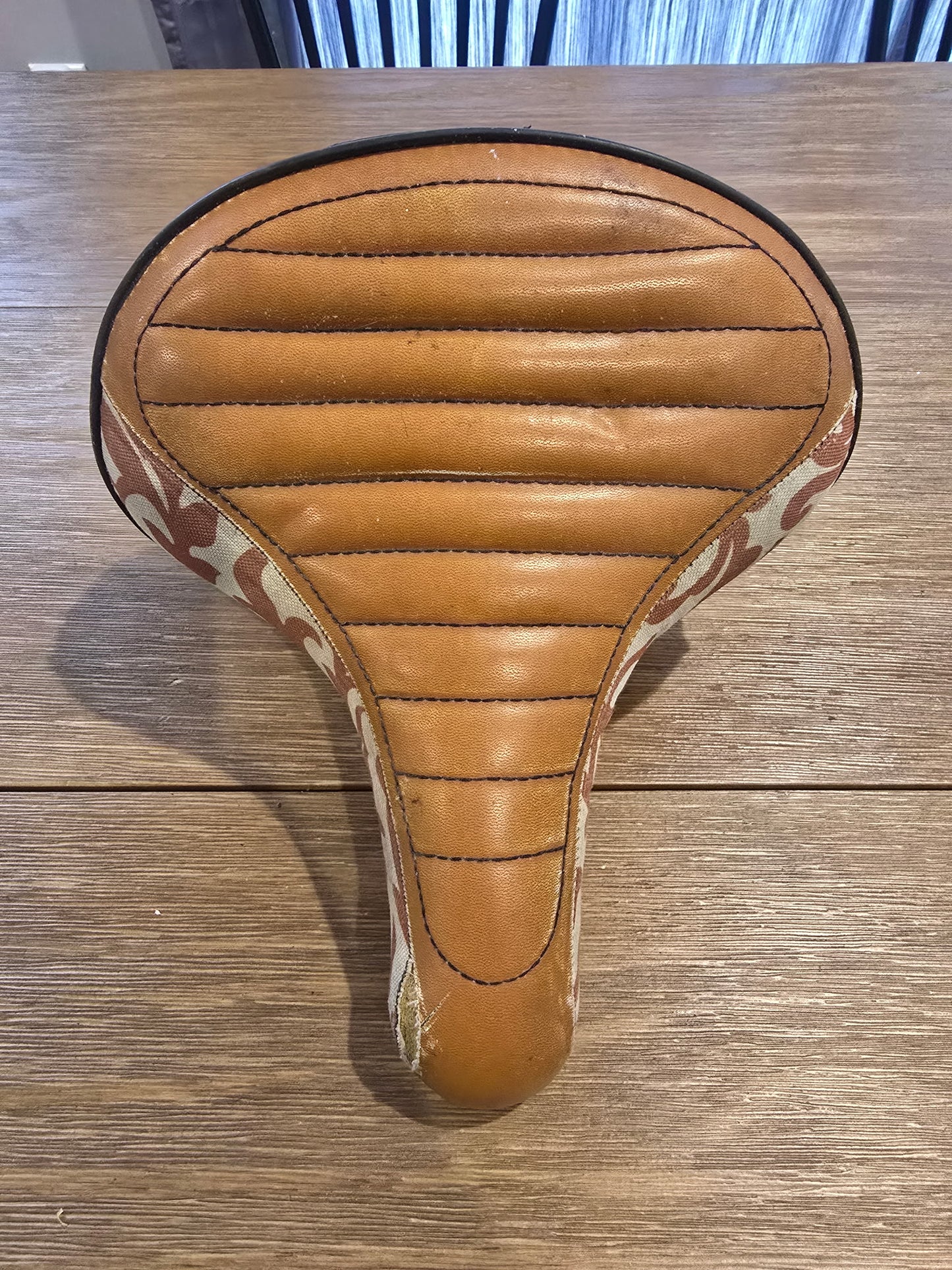 Vintage Huffy Cruiser Bike Saddle Seat Brown Tan Embroidered Pattern Dual Spring