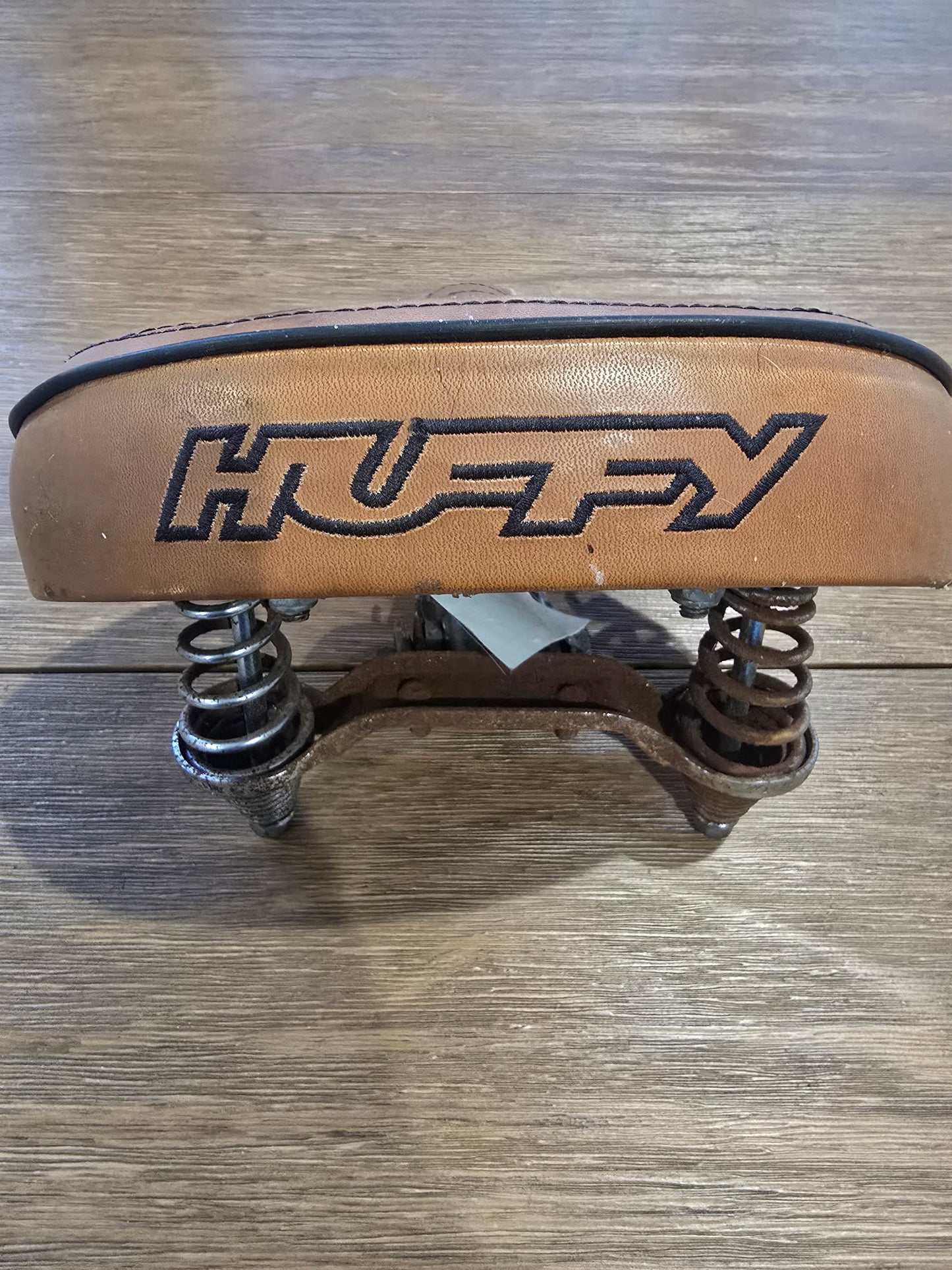 Vintage Huffy Cruiser Bike Saddle Seat Brown Tan Embroidered Pattern Dual Spring