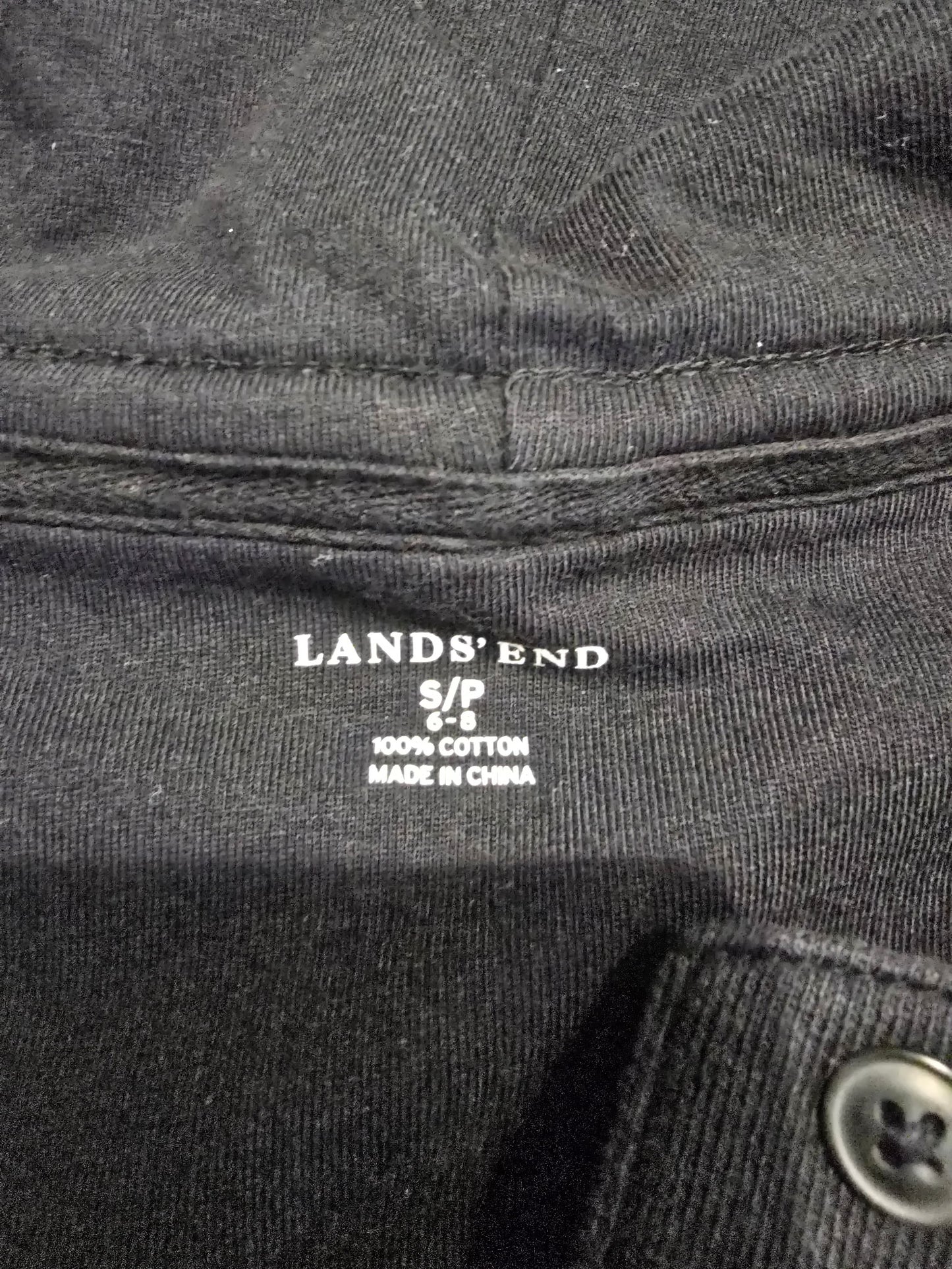 Lands' End Black Knit Anorak Jacket Full Button Hoodie Women's Small 6-8