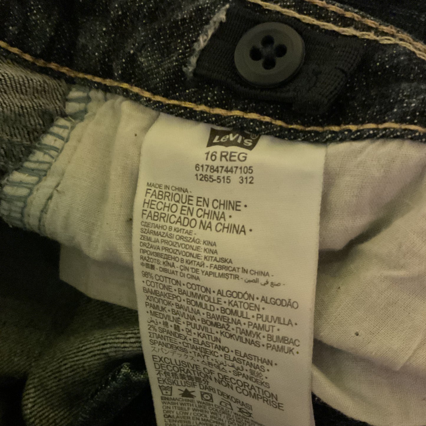 Levi’s Kids Slim Straight Jeans Size 16 Regular | Dark Wash Denim