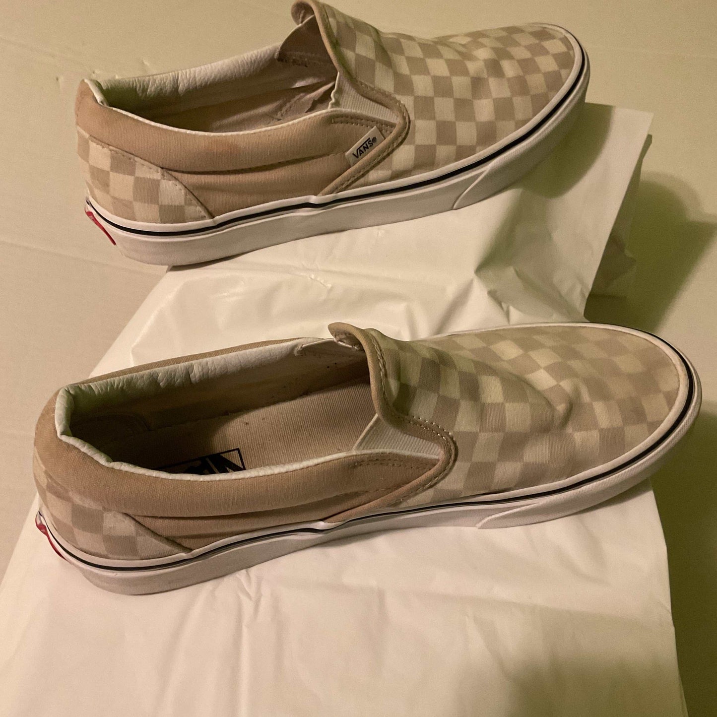 Vans Slip-On Checkerboard Shoes - Beige/White (Men's 10 / Women's 11.5)
