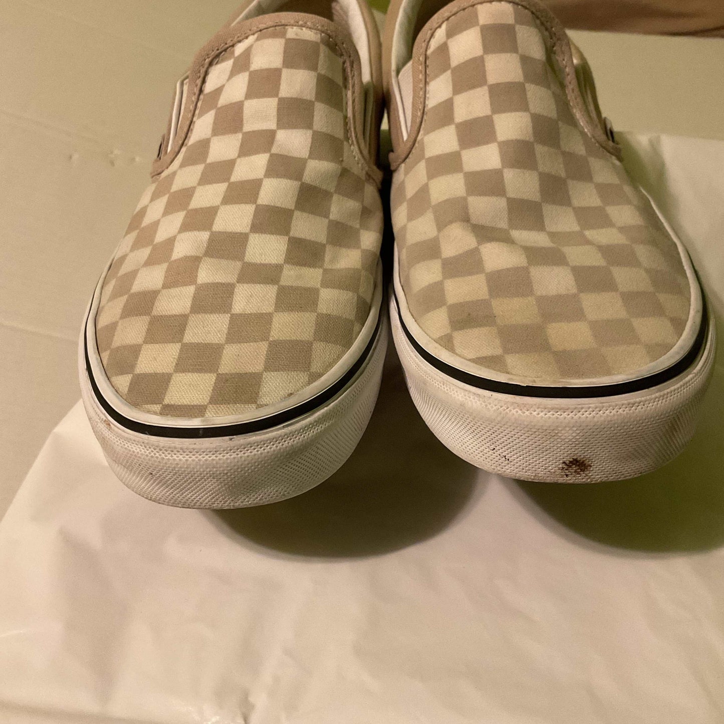 Vans Slip-On Checkerboard Shoes - Beige/White (Men's 10 / Women's 11.5)